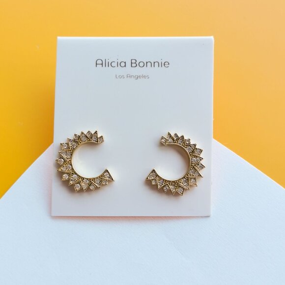 Sunburst Gold White Crystal Stud Earrings by Alicia Bonnie - Picture 1 of 3